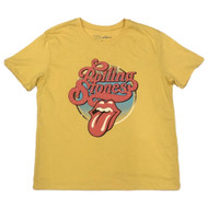 Womens Distressed Yellow Rhinestone Rolling Stones Tee Shirt T-Shirt