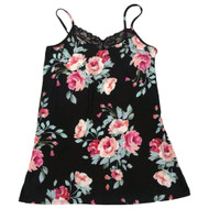 Womens Black & Pink Floral Rose Print Chemise Nighty Nightgown Night Gown