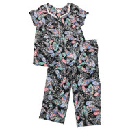 Aria Womens Black Floral Paisley Pajamas Top & Capris Sleep Set