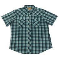 Wrangler Mens Aqua Blue Plaid Short Sleeve Western Shirt Easy Care