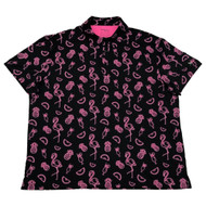 Birdie Bound Mens Black & Pink Flamingo Print Short Sleeve Golf Polo Shirt 3XL
