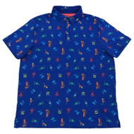 Birdie Bound Mens Blue Cockatails Print Short Sleeve Golf Polo Shirt