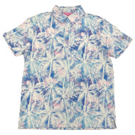 Birdie Bound Mens White Blue & Pink Palm Short Sleeve Golf Polo Shirt