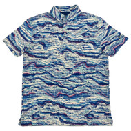 Birdie Bound Mens Blue Wave Print Short Sleeve Golf Polo Shirt