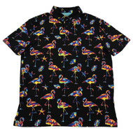 Birdie Bound Mens Black Rainbow Flamingo Short Sleeve Golf Polo Shirt