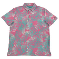 Birdie Bound Mens Pink & Blue Leaf Print Short Sleeve Golf Polo Shirt