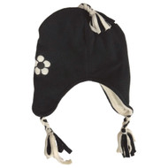 Girls Black & White Fleece  Flower Trapper Hat