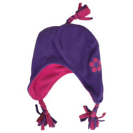 Girls Purple & Hot Pink Fleece Flower Trapper Hat