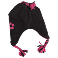 Girls Black & Hot Pink Fleece  Flower Trapper Hat