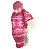 Girls Pink & White Nordic Snowflake Print Trapper Hat Plush Lined 4-6X