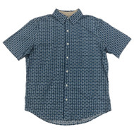 Chaps Mens Blue Geometric Print Short Sleeve Woven Shirt