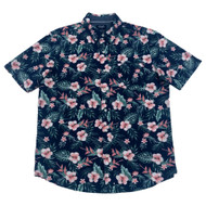 Chaps Mens Blue & Pink Floral Print Short Sleeve Shirt Seersucker