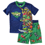 Boys Blue TMNT Mutant Ninja Turtle Christmas Top & Shorts Pajama Set