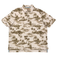 Chaps Mens Short Sleeve Performance Polo Shirt Khaki Palm Tree Print