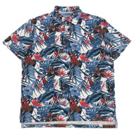 Chaps Mens Short Sleeve Performance Polo Shirt Blue Floral Parrot Print