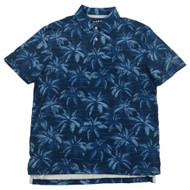 Chaps Mens Short Sleeve Performance Polo Shirt Blue Palm Tree Print