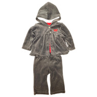Carters Infant Girls Velvety Black Hoody Bodysuit & Pants 3 Pc Outfit Set