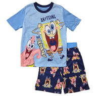 Spongebob Boys Blue Lightweight Pajama Shirt Sleep Shorts Set Small 6-7