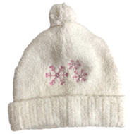 Girls Plush White & Pink Snowflake Beanie Stocking Cap Hat