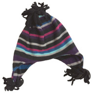 Girls Colorful Black & Purple Striped Fleece Trapper Hat