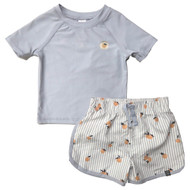 Infant & Toddler Boys Blue Lemon Stripe Rash Guard Shirt & Swim Trunks Set