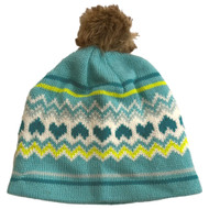 Girls Blue Nordic Heart Print Beanie Stocking Cap Hat