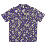 Beetlejuice Mens Purple Short Sleeve Graphic Print Button-Up Shirt