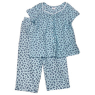 Aria Womens Blue Floral Pajamas Top & Capris Sleep Set