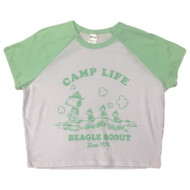Peanuts Womens Green & White Snoopy Semi-Crop Tee Shirt T-Shirt