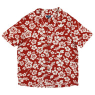 George Mens Red & White Hibiscus Short Sleeve Button-Up Camp Shirt