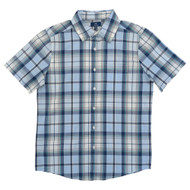 George Mens Isia Blue Plaid Short Sleeve Button-Up Commuter Shirt
