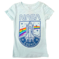 NASA Girls Short Sleeve Light Blue Space Cosmic 81 Tee Shirt T-Shirt