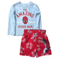 Toddler Boys Blue & Red Spider-Man Rash Guard & Swim Trunks Set 2T
