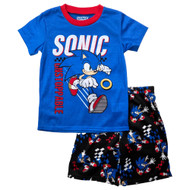 Sonic the Hedgehog Boys Blue Gamer Pajamas Shirt & Sleep Shorts Set Large 10-12