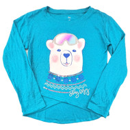 Girls Polar Bear Stay Cozy Winter High Low Turquoise Graphic Tee Shirt