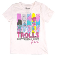 Trolls World Tour Movie Girls White Trolls Wanna Have Fun T-Shirt L 10-12