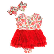 Disney Baby Girls Red Minnie Mouse Strawberry Tutu Dress Bodysuit & Bow