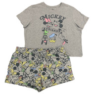 Disney Womens Gray Mickey Mouse & Friends Pajamas Tee & Shorts Sleep Set