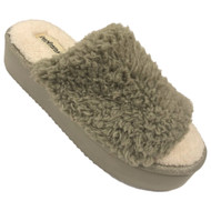 Dearfoams Cozy Comfort Womens Plush Gray Terry Platform Slippers