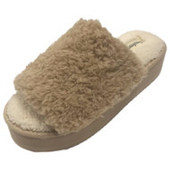 Dearfoams Cozy Comfort Womens Plush Tan Terry Platform Slippers