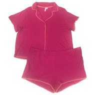 Womens Fuchsia Hot PinkPajamas Top & Shorts Sleep Set 3X