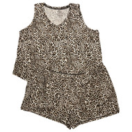 Womens Brown Leopard Print Pajamas Tank Top & Shorts Sleep Set 2X