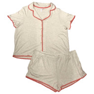 Womens Beige & Orange Pajamas Button Front Top & Shorts Sleep Set