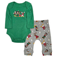 Disney Infant Boys Green & Gray Mickey Mouse Bodysuit Shirt & Pants Set