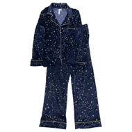 Womens Blue & Gold Star Print Fleece Pajamas Pants & Top Sleep Set X-Large