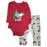 Peanuts Infant Boys Red & Gray Snoopy Bodysuit Shirt & Pants Set