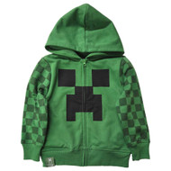 Boys Green Minecraft Creeper Full Zip Front Hooded Long Sleeve Sweatshirt