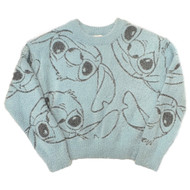 Disney Girls Fuzzy Plush Blue Stitch Shimmer Sweater