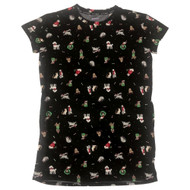 Womens Black Dog Print Christmas Holiday Nightgown Sleepshirt