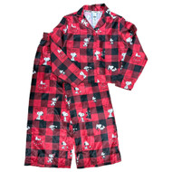 Girls Peanuts Snoopy Red Plaid Silky Christmas Pajamas Pjs Sleep Set